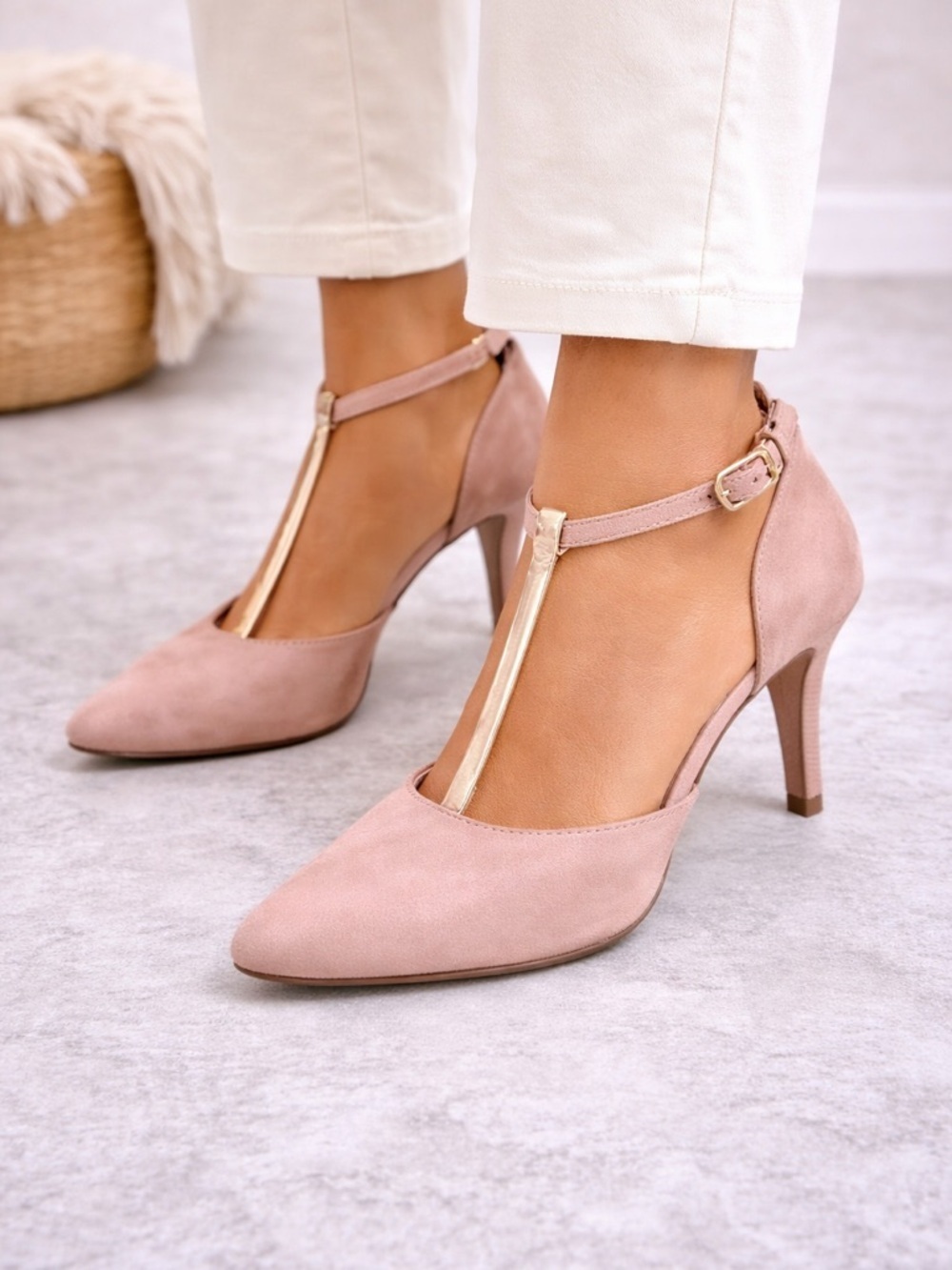 Impo Blush Pink T-Strap Heels Pointed Toe Elegant Pumps